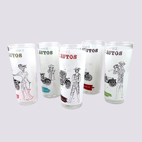 Vintage Antique Auto Themed Drinking Glasses by Anchor Hocking Set Of 5 EUC - Picture 3 of 11